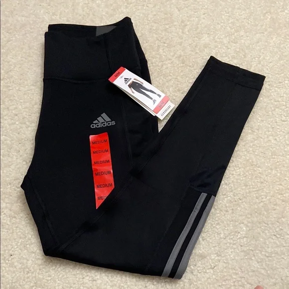 NWT Adidas Black Leggings with Gray Stripes - Picture 2 of 14